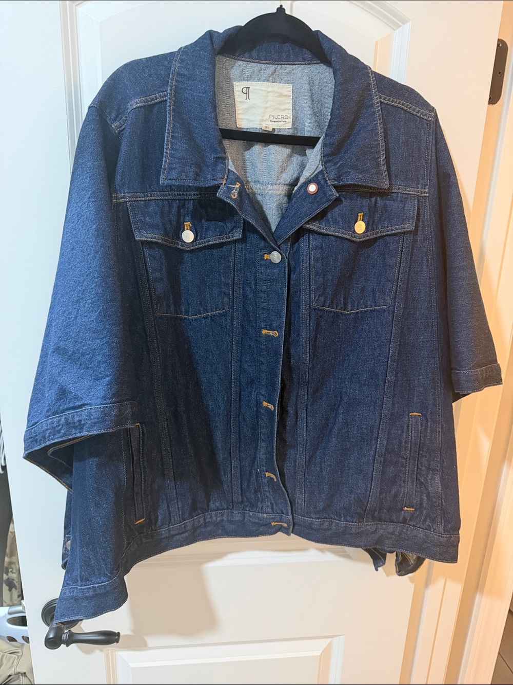 Pilcro Dark Blue Boxy Denim Cape Jacket